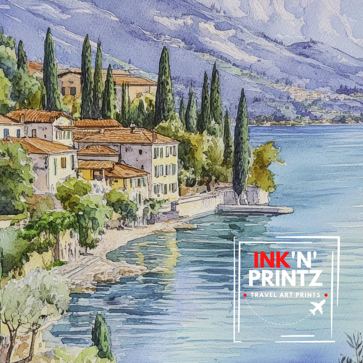 Lake Garda Watercolour Painting Italian Lake Art Lake Garda Print Scenic Italian Landscape Decor