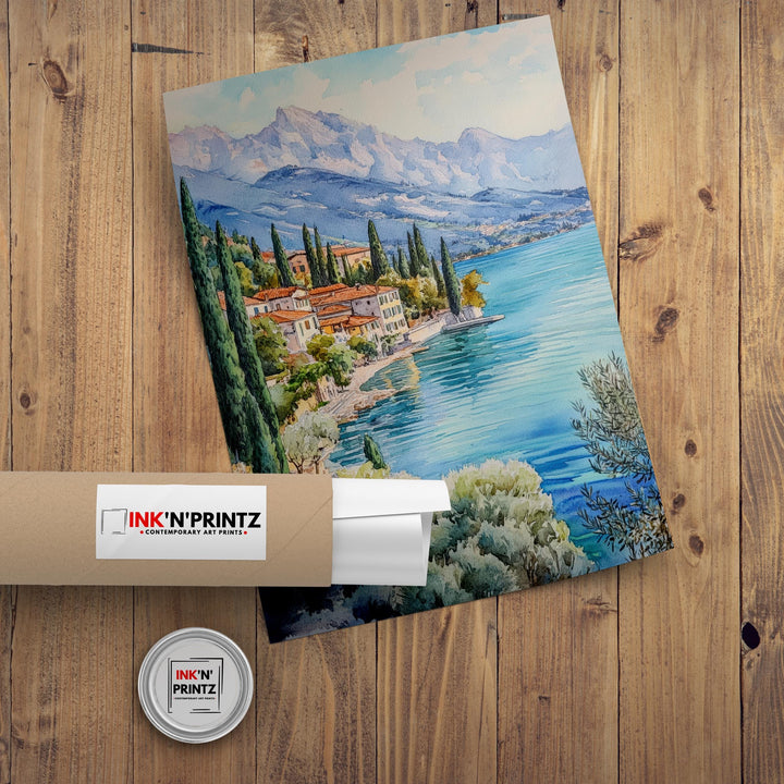 Lake Garda Watercolour Painting Italian Lake Art Lake Garda Print Scenic Italian Landscape Decor