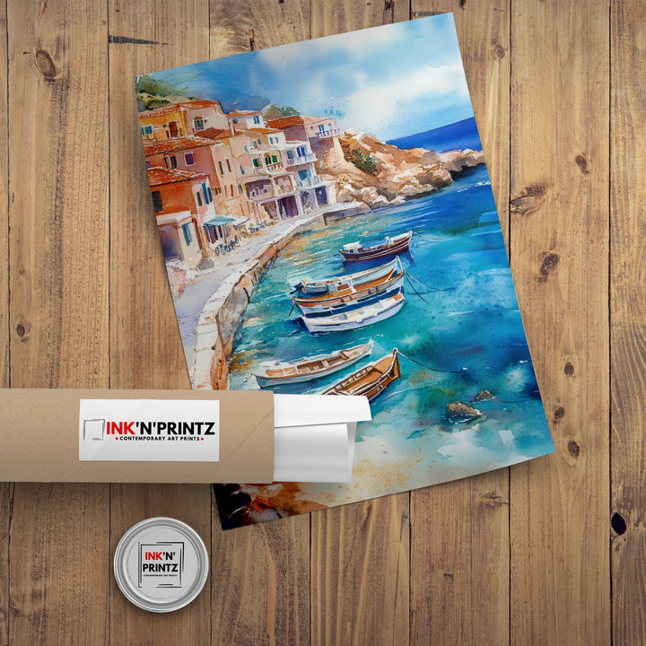 Greece Watercolor Painting Greek Island Art Greece Print Scenic Mediterranean Decor Gift for Greece Lovers Home Decor