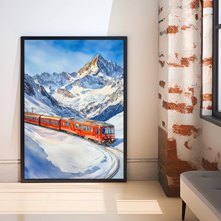 Jungfraujoch Switzerland Watercolor Painting Swiss Alps Art Jungfraujoch Print Scenic Mountain Decor Gift for Switzerland Lovers