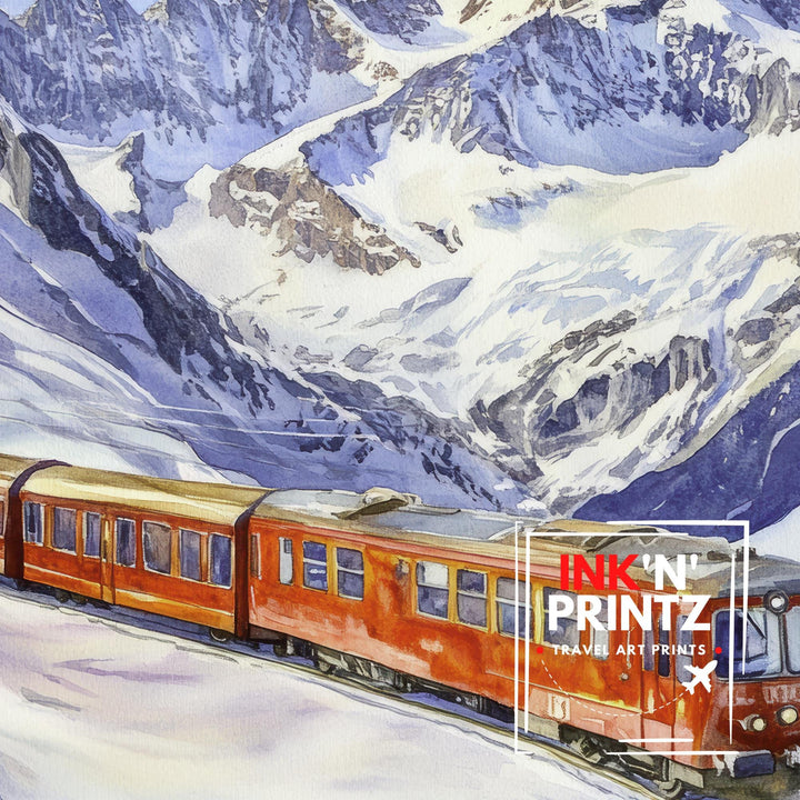 Jungfraujoch Switzerland Watercolor Painting Swiss Alps Art Jungfraujoch Print Scenic Mountain Decor Gift for Switzerland Lovers