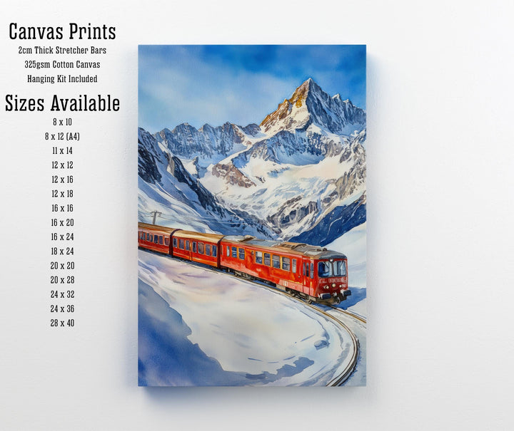 Jungfraujoch Switzerland Watercolor Painting Swiss Alps Art Jungfraujoch Print Scenic Mountain Decor Gift for Switzerland Lovers