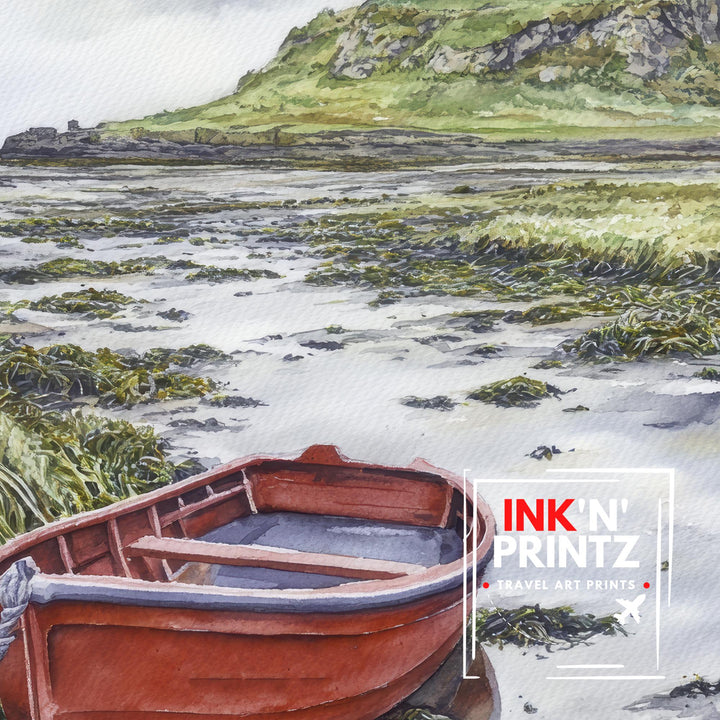 Lindisfarne Castle Watercolor Painting Northumberland Castle Art Lindisfarne Print Scenic Coastal Decor Gift for UK Lovers