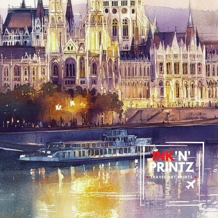 Budapest Watercolor Painting Hungarian City Art Budapest Print Scenic European City Decor