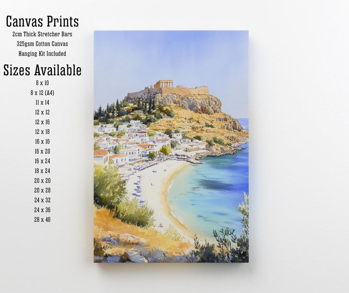 Lindos Watercolor Print Greek Island Art Lindos Village Print Scenic Greek Decor Rhodes Island Art