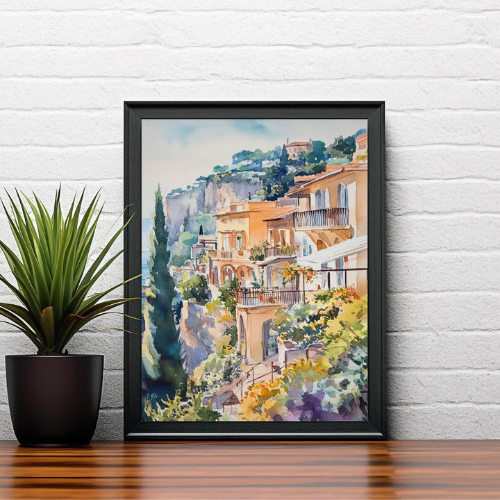 Sorrento Watercolor Painting Italy Coastal Art Sorrento Print Scenic Italy Watercolor Amalfi Coast Decor