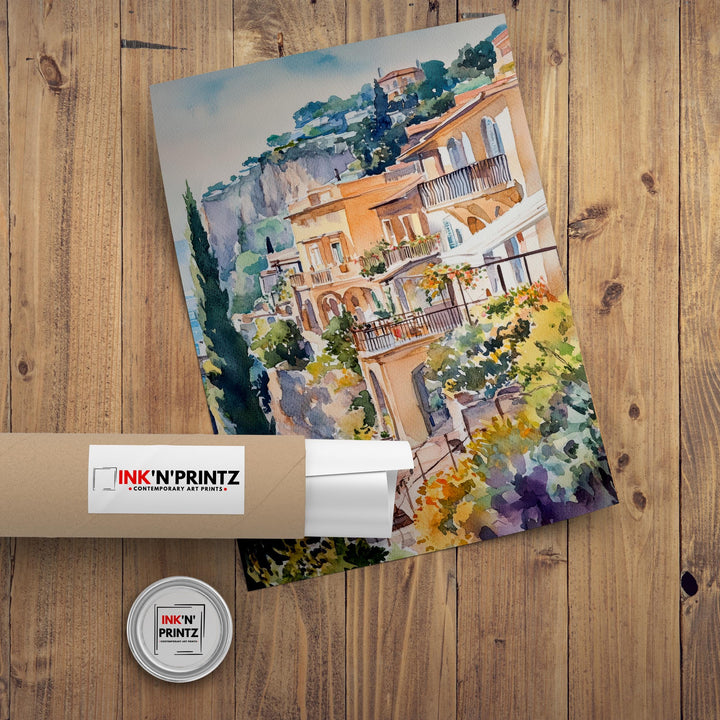 Sorrento Watercolor Painting Italy Coastal Art Sorrento Print Scenic Italy Watercolor Amalfi Coast Decor