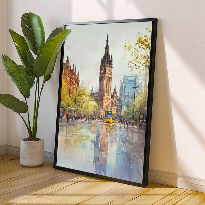 Manchester Watercolour Painting UK City Art Manchester Print Scenic Cityscape Decor