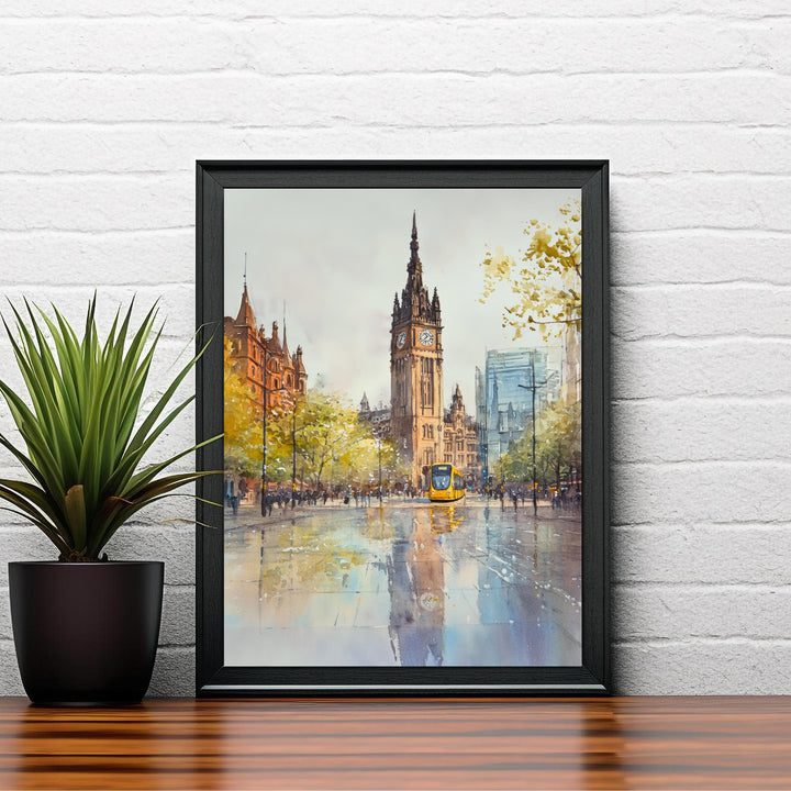 Manchester Watercolour Painting UK City Art Manchester Print Scenic Cityscape Decor