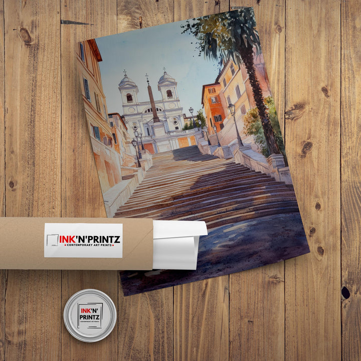 Spanish Steps Watercolor Painting Rome Italy Art Spanish Steps Print Scenic Roman Landmark Decor Gift for Rome Lovers