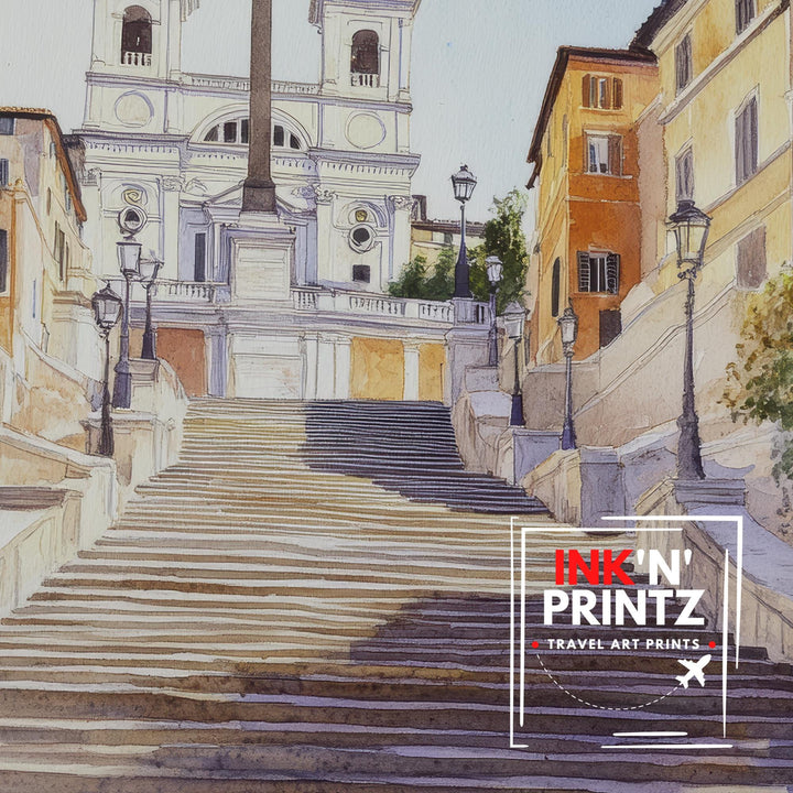 Spanish Steps Watercolor Painting Rome Italy Art Spanish Steps Print Scenic Roman Landmark Decor Gift for Rome Lovers