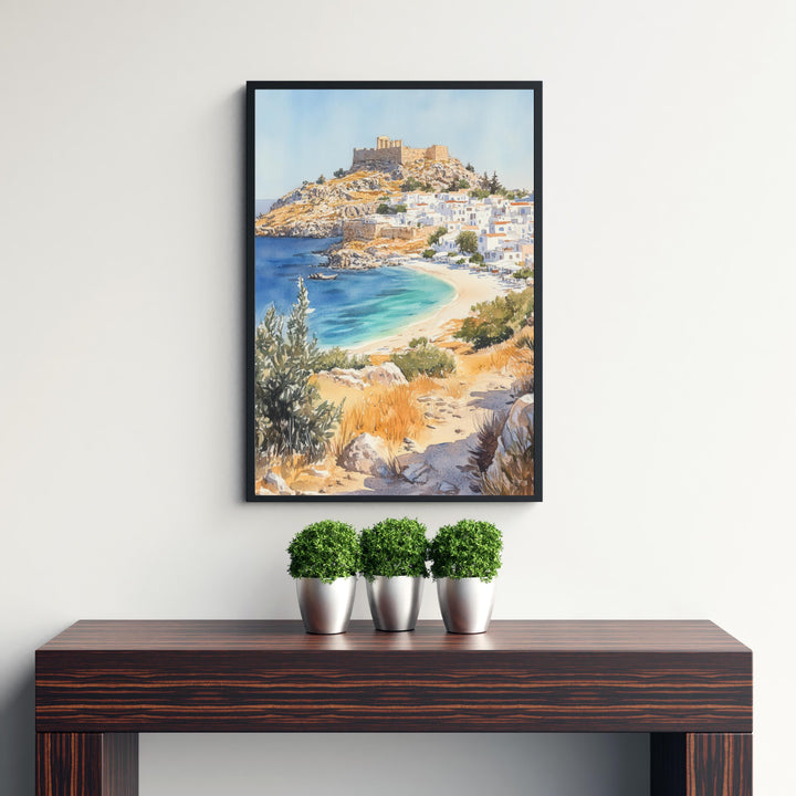 Rhodes Greece Watercolor Painting Greek Island Art Rhodes Print Scenic Mediterranean Decor Gift for Greece Lovers