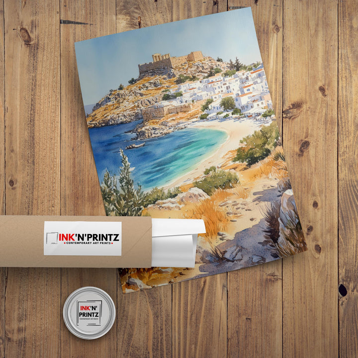 Rhodes Greece Watercolor Painting Greek Island Art Rhodes Print Scenic Mediterranean Decor Gift for Greece Lovers
