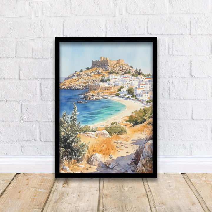 Rhodes Greece Watercolor Painting Greek Island Art Rhodes Print Scenic Mediterranean Decor Gift for Greece Lovers