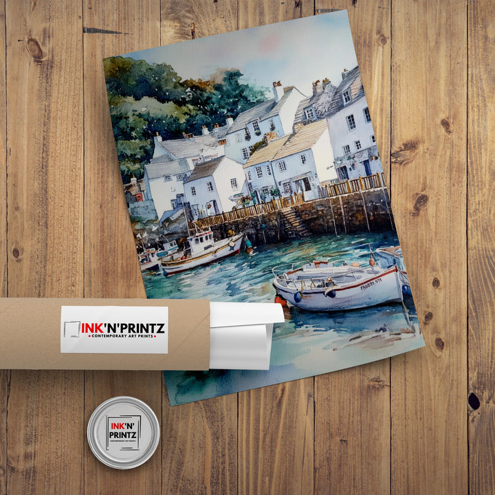 Fowey Cornwall Watercolor Painting Cornwall Village Art Fowey Print Scenic Seaside Village Decor Gift for Cornwall Lovers