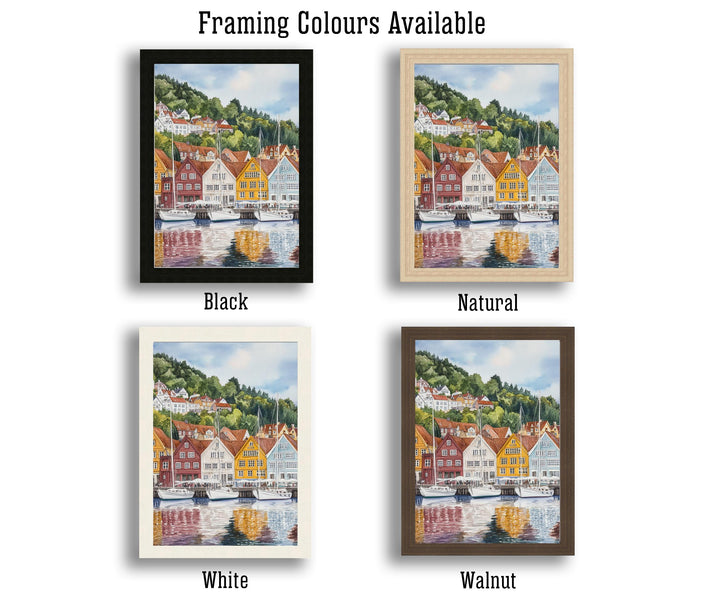 Bergen Norway Watercolor Painting Norwegian City Art Bergen Print Scenic Harbor Landscape Decor Gift for Norway Lovers