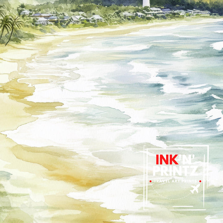 Byron Bay Watercolor Painting Australian Coastal Art Byron Bay Print Scenic Beach Decor Gift for Australia Lovers