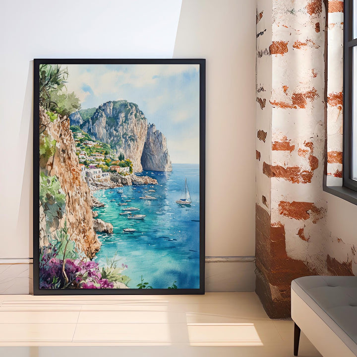 Capri Watercolor Painting Italian Island Art Capri Print Scenic Mediterranean Decor