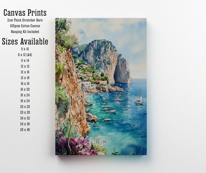 Capri Watercolor Painting Italian Island Art Capri Print Scenic Mediterranean Decor