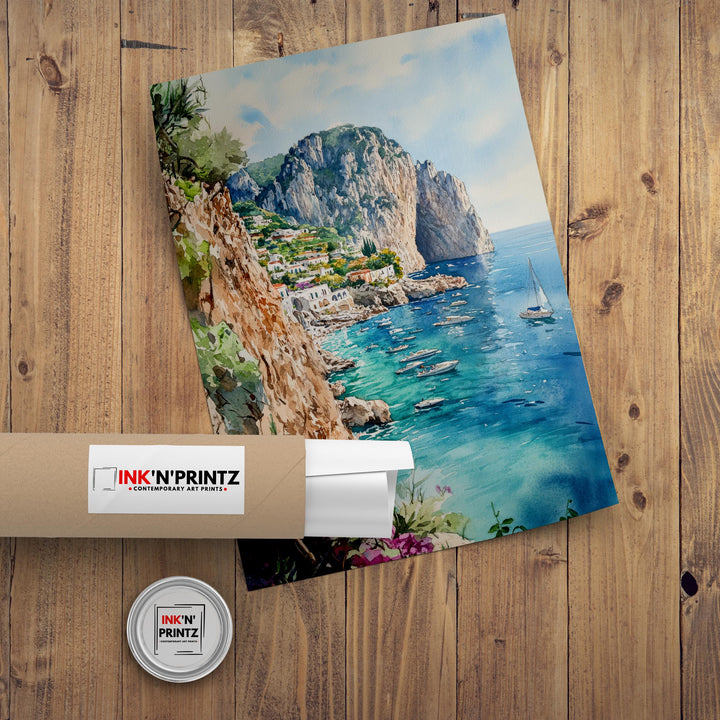 Capri Watercolor Painting Italian Island Art Capri Print Scenic Mediterranean Decor