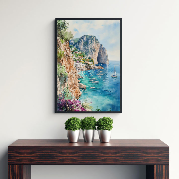 Capri Watercolor Painting Italian Island Art Capri Print Scenic Mediterranean Decor