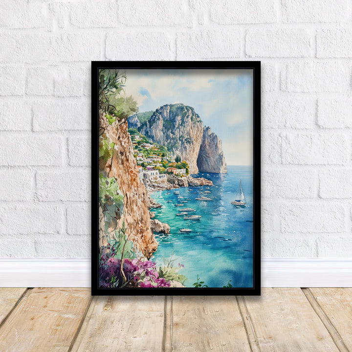 Capri Watercolor Painting Italian Island Art Capri Print Scenic Mediterranean Decor