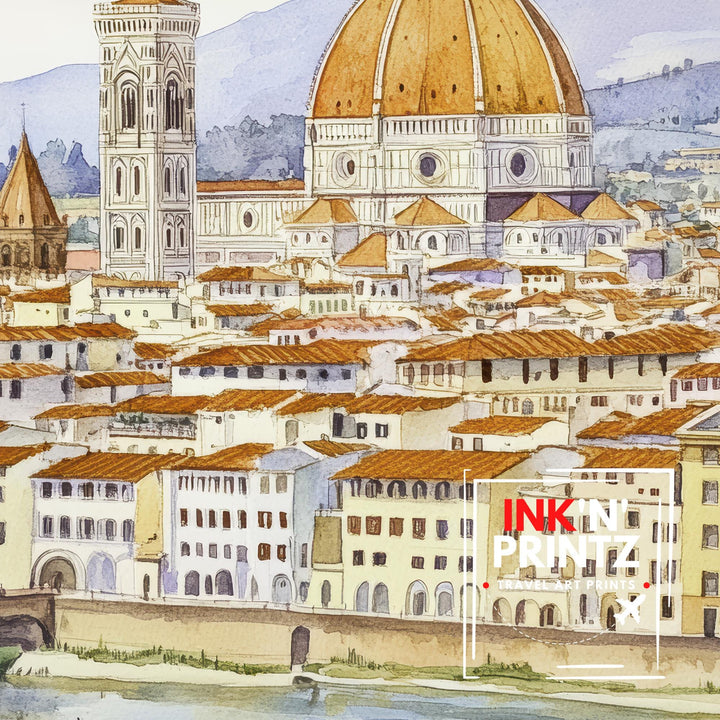 Florence Watercolor Painting Italian City Art Florence Print Scenic Tuscan Decor