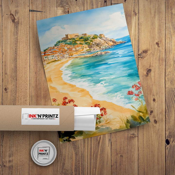 Sardinia Watercolor Painting Italian Island Art Sardinia Print Scenic Mediterranean Decor