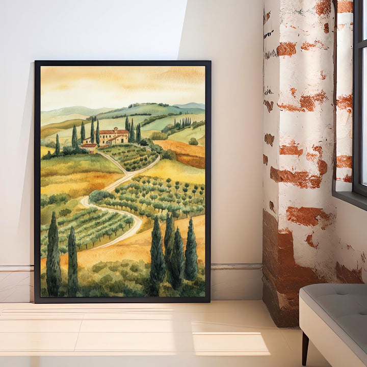 Tuscany Watercolor Painting Italian Landscape Art Tuscany Print Scenic Tuscany Decor