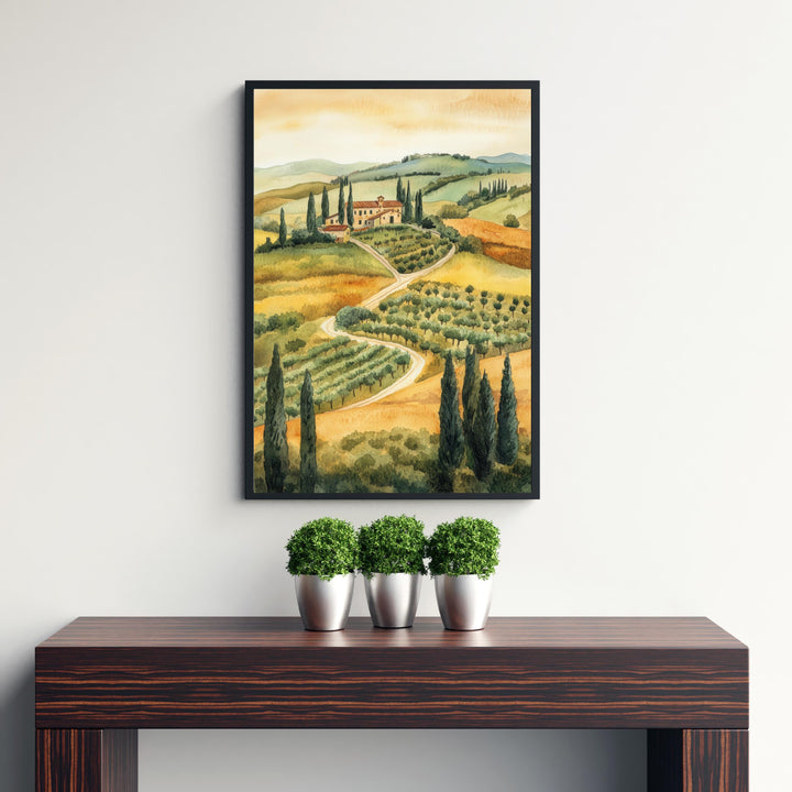 Tuscany Watercolor Painting Italian Landscape Art Tuscany Print Scenic Tuscany Decor