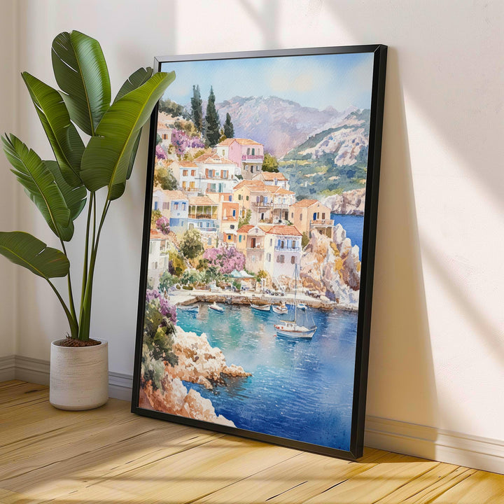 Kefalonia Greece Watercolor Painting Greek Island Art Kefalonia Print Scenic Mediterranean Decor Gift for Greece Lovers
