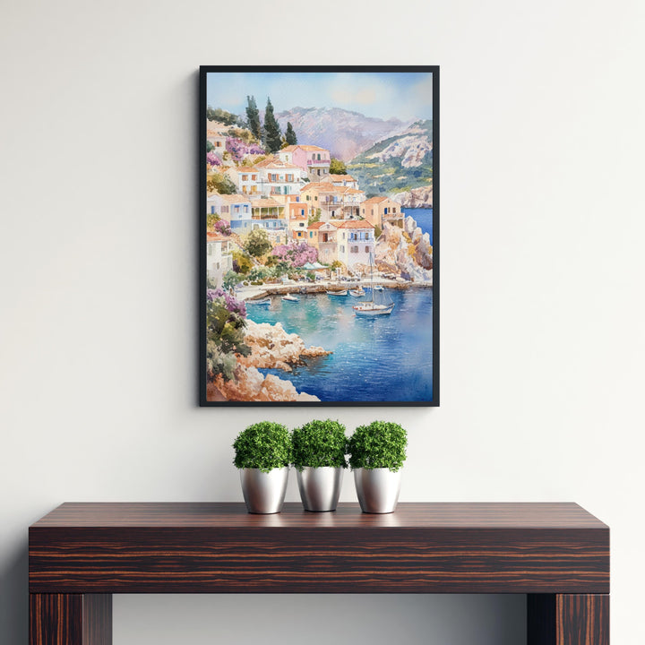 Kefalonia Greece Watercolor Painting Greek Island Art Kefalonia Print Scenic Mediterranean Decor Gift for Greece Lovers