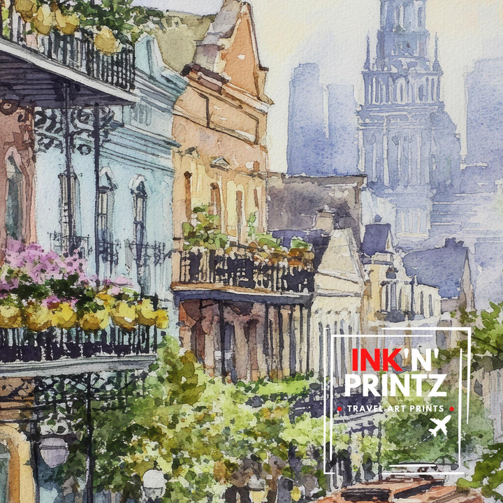 New Orleans Watercolor Painting Louisiana City Art New Orleans Print Scenic French Quarter Decor Gift for New Orleans Lovers