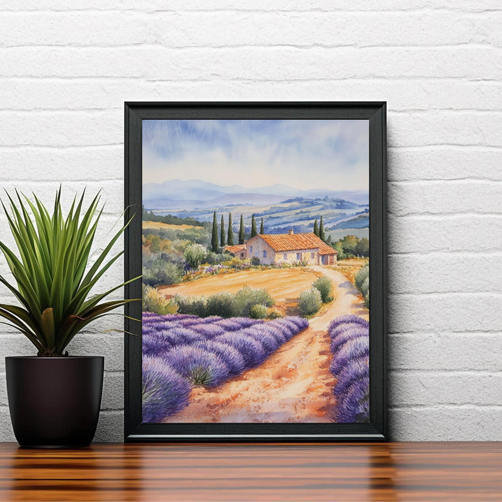 Provence Watercolor Painting French Landscape Art Provence Print Scenic Lavender Fields Decor Gift for France Lovers