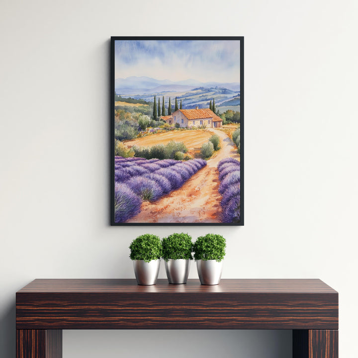 Provence Watercolor Painting French Landscape Art Provence Print Scenic Lavender Fields Decor Gift for France Lovers