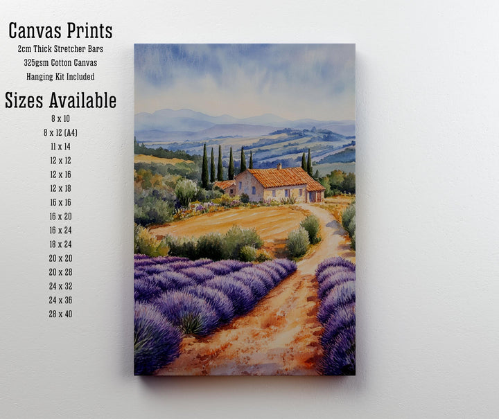 Provence Watercolor Painting French Landscape Art Provence Print Scenic Lavender Fields Decor Gift for France Lovers