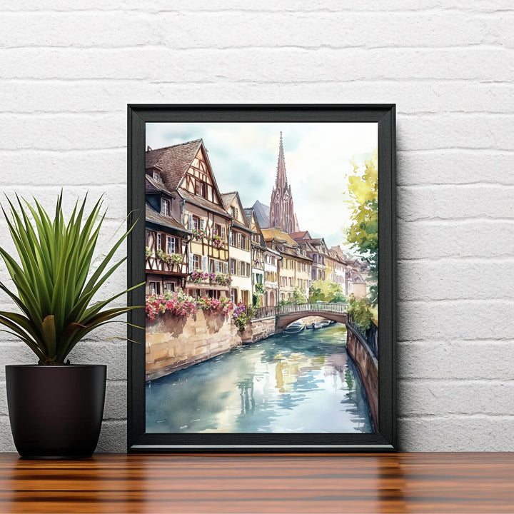Strasbourg Watercolor Painting France City Art Strasbourg Print Scenic Alsace Decor Gift for France Lovers