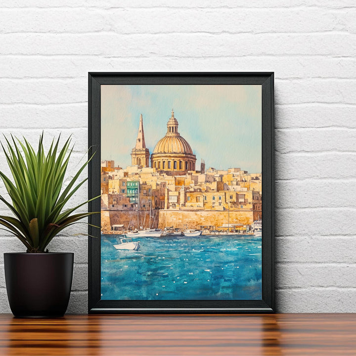 Valletta Malta Watercolor Painting Mediterranean City Art Valletta Print Scenic Malta Decor Gift for Malta Lovers