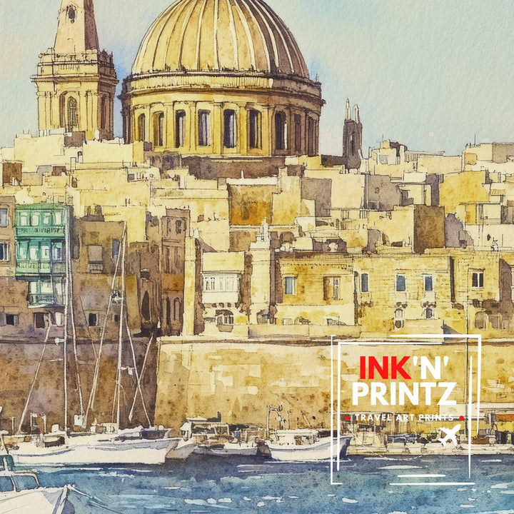 Valletta Malta Watercolor Painting Mediterranean City Art Valletta Print Scenic Malta Decor Gift for Malta Lovers