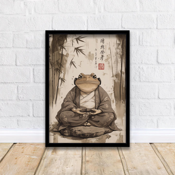 Japanese Meditating Toad Art Print Whimsical Poster Ukiyo-e Style Amphibian Wall Art for Cozy Homes Zen Decor and Nature Inspired Spaces