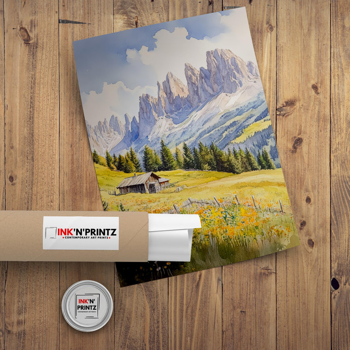 Dolomites Watercolor Painting Italian Alps Art Dolomites Print Scenic Mountain Decor
