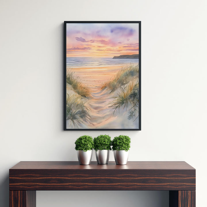 Saunton Sands Watercolor Painting North Devon Beach Art Saunton Sands Print Scenic Seaside Decor