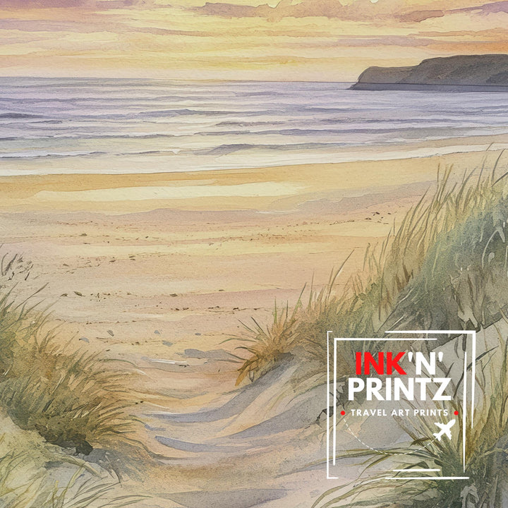 Saunton Sands Watercolor Painting North Devon Beach Art Saunton Sands Print Scenic Seaside Decor