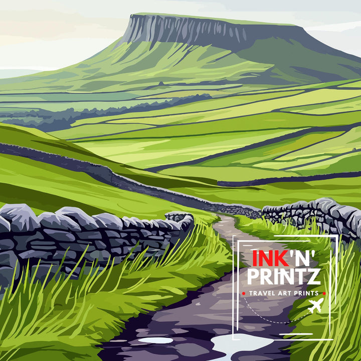 Ingleborough Travel Poster Yorkshire Dales Art Ingleborough Print Scenic Mountain Decor Gift for Hiking Lovers