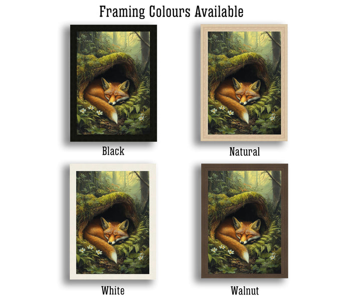 Red Fox Sleeping in Hollow Log Poster Cottagecore Decor Dark Academia Art Enchanted Wildlife Illustration Vintage Nature Wall Art