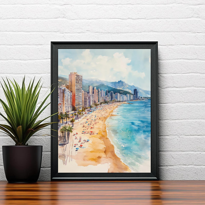 Benidorm Spain Watercolor Painting Spanish City Art Benidorm Print Scenic Beach Resort Decor Gift for Spain Lovers