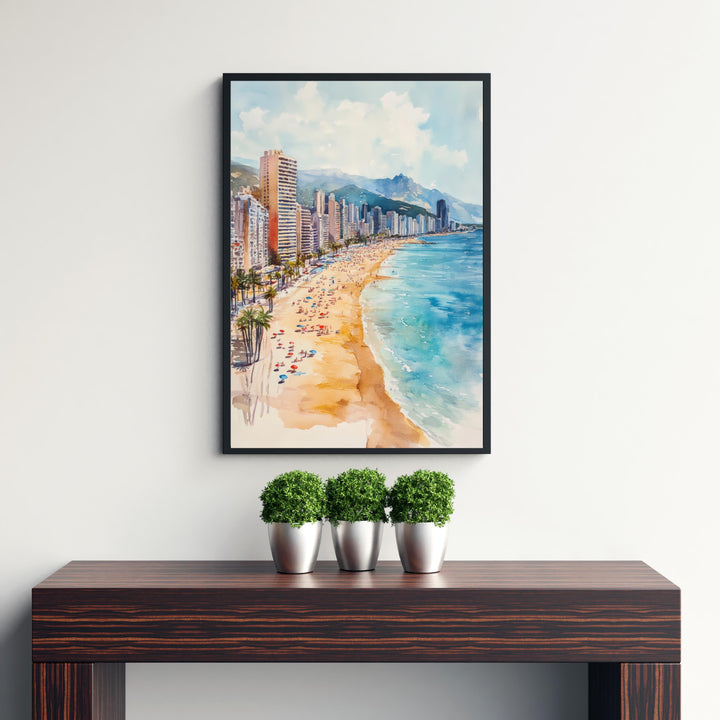 Benidorm Spain Watercolor Painting Spanish City Art Benidorm Print Scenic Beach Resort Decor Gift for Spain Lovers