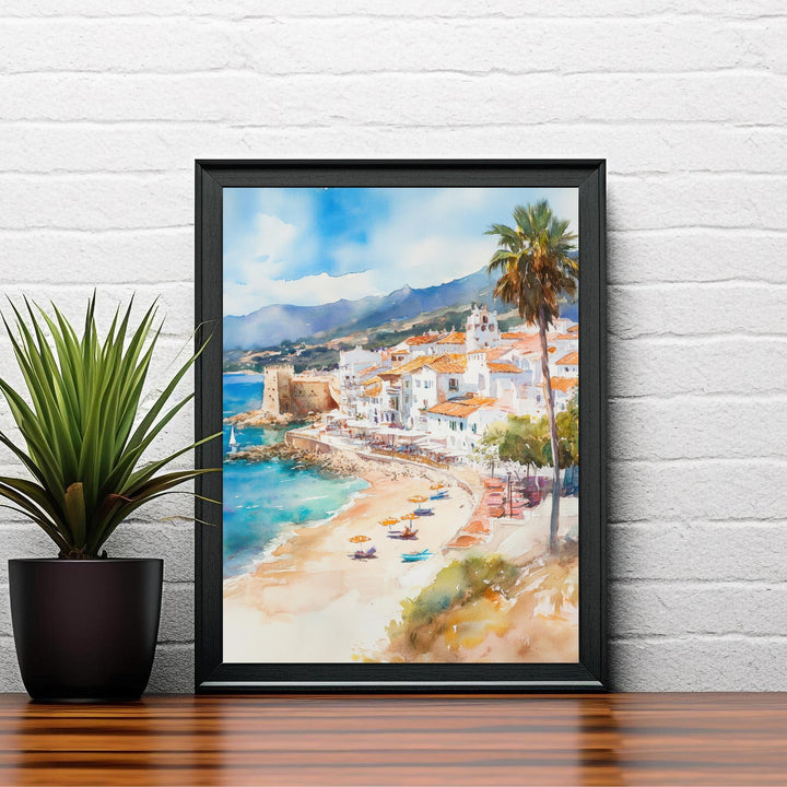 Costa del Sol Watercolor Painting Spain Beach Art Costa del Sol Print Scenic Mediterranean Decor Gift for Spain Lovers