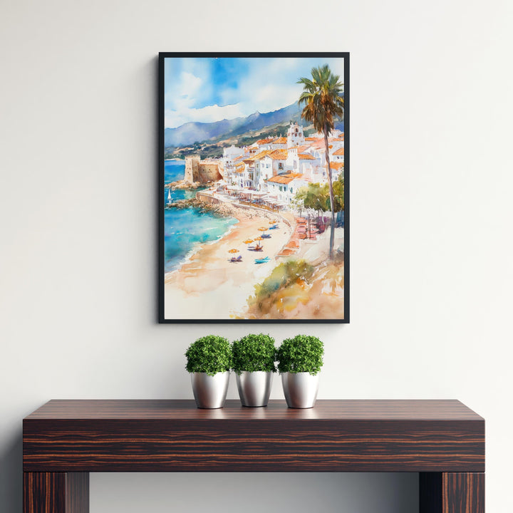 Costa del Sol Watercolor Painting Spain Beach Art Costa del Sol Print Scenic Mediterranean Decor Gift for Spain Lovers
