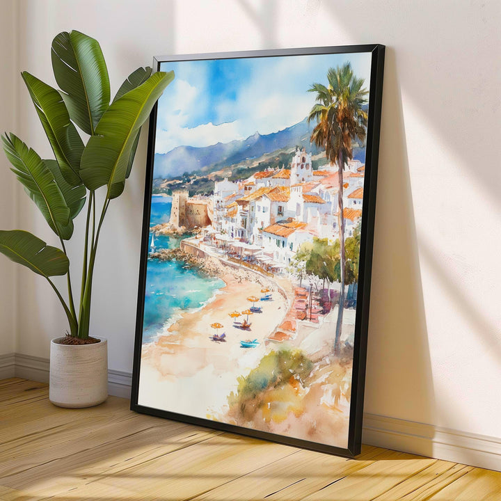 Costa del Sol Watercolor Painting Spain Beach Art Costa del Sol Print Scenic Mediterranean Decor Gift for Spain Lovers